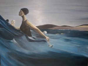 Beachgoers – J. Darden 30×36 Oil on Canvas Panel