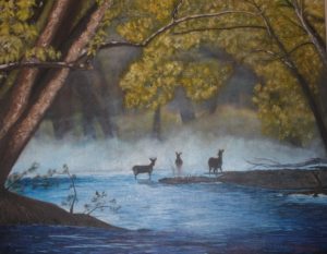 Deer / Mist – J. Darden 16 x 20 Oil on Canvas Panel
